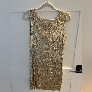 Gold Mini Dress with low back and gold chain detail